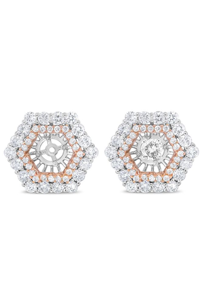 1 7/8 Cttw Round Diamond Double Halo Earring Jacket for 6mm Round Studs